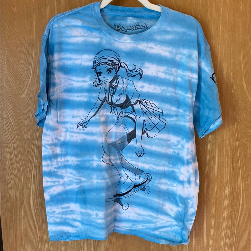Tie Dye Blue Skater Girl Anime Graphic Tee Proper Gnar